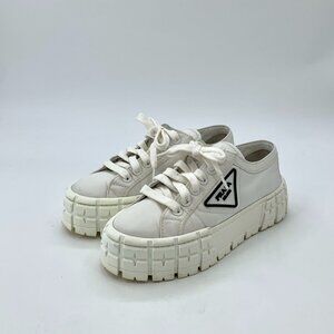 Prada Womens Re-Nylon White Lace-Up Platform Sneakers Size 35.5